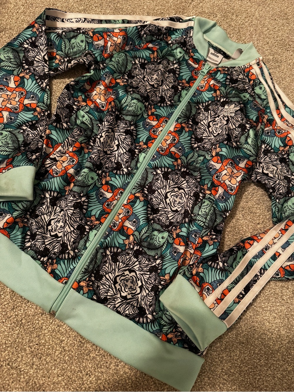 adidas Mint Green Multi-Color Kids Zip Hoodie